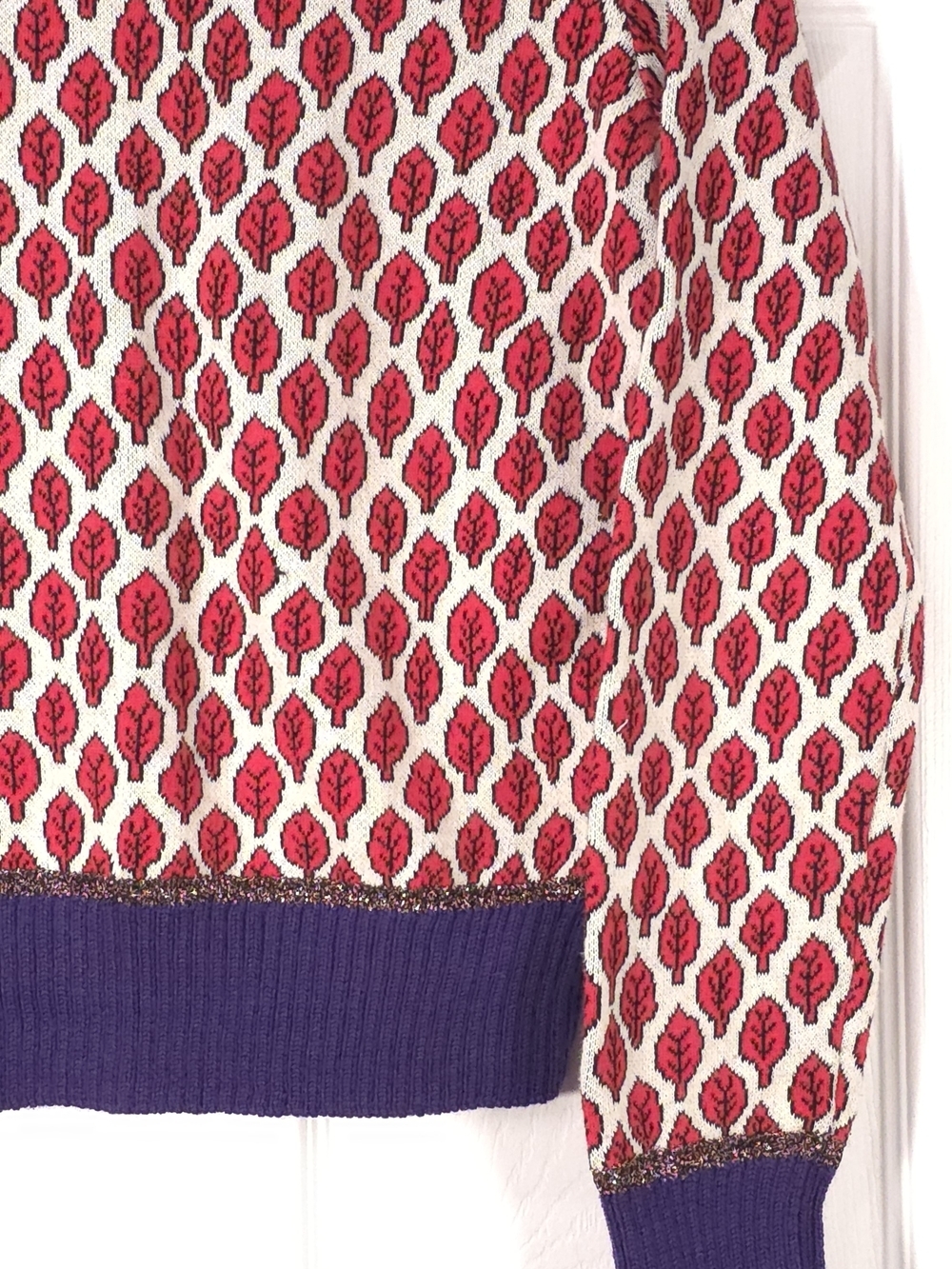 RED Valentino Red Leaf Jacquard Knit Sweater Retro Purple Trim S - Picture 6 of 13